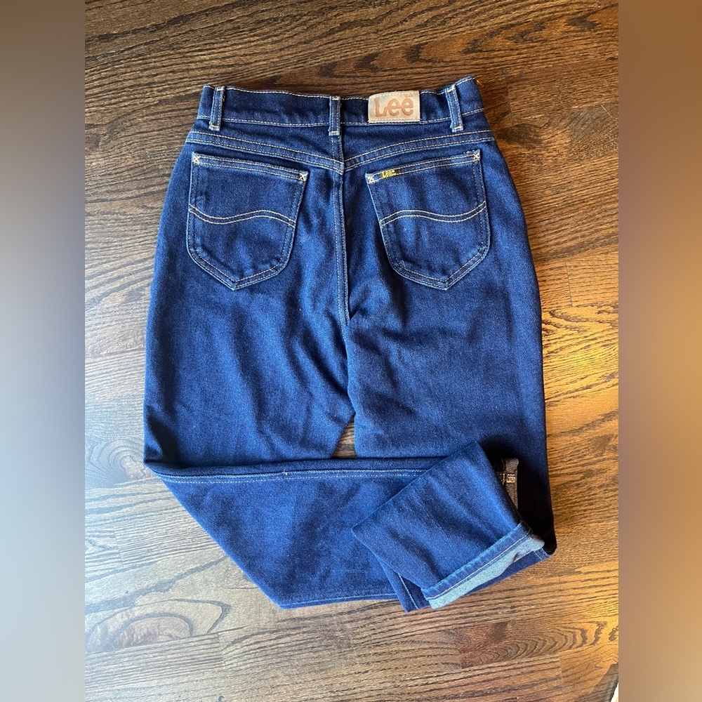 Vintage Lee High Rise Dark Wash Straight Leg Stretch Denim Jeans 28